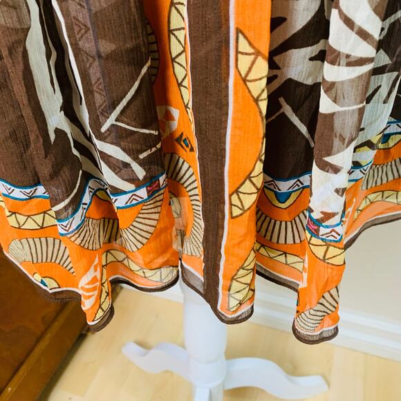 Vintage Nicole Miller Sz 4 Silk Plunge Sleeveless Dress Brown Orange Summer Fall - Picture 8 of 11